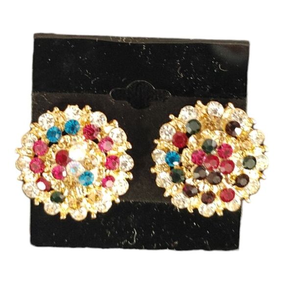 LADIE'S EJ SAMUEL MULTI COLOR JEWEL RHINESTONE PIERCED EARRINGS. CE4 - Picture 1 of 2